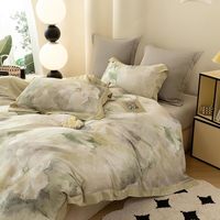 Ensemble de housse de couette 4 pièces en lyocell 100% pur, tissé, motif uni, 300 fils, toutes saisons, impression personnalisable