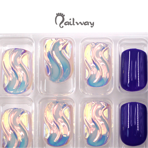 Faux <span class=keywords><strong>ongles</strong></span> holographiques 3D en <span class=keywords><strong>saphir</strong></span> à pression, art de manucure et de pédicure, couverture complète, métallique, vente en gros, pièces - Product Image 6