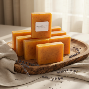 Jabón Artesanal de Cúrcuma Natural para Rostro y Cuerpo, Aclara la Piel, Exfolia, Reduce el Acné, Jabón de Cúrcuma y Ácido Kójico - Product Image 4