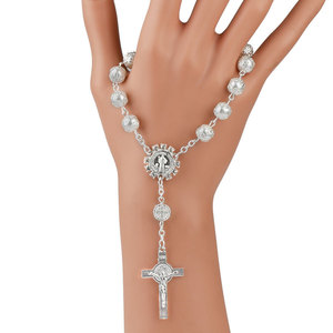 Religious Style Christian Communion & Baptism Gifts Beaded Finger Chain <b>Bracelets</b> with Rose & Cross Baby Prayer Charm <b>Bracelets</b> - Product Image 2