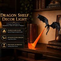 Lampe d'angle pour étagère Dragon, en résine imprimée en 3D, Dragon noir cracheur de feu, flamme rouge LED, décoration d'étagère volante fantastique pour la maison