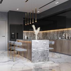 Conjunto de unidad de cocina de almacenamiento de madera contrachapada de superficie de grano de madera maciza de Isla de lujo - Product Image 3