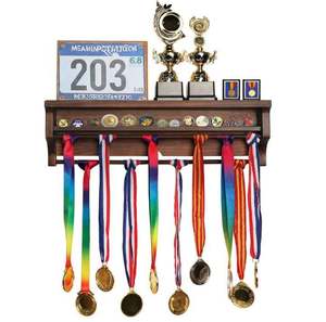 Vitrina <span class=keywords><strong>de</strong></span> Madera Marrón para Exhibición <span class=keywords><strong>de</strong></span> Medallas, Estante para Trofeos Montado en la Pared con Panel para Colección Deportiva - Product Image 6