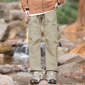 <span class=keywords><strong>Pantalon</strong></span> <span class=keywords><strong>de</strong></span> <span class=keywords><strong>randonnée</strong></span> imperméable coupe droite coupe ample coupe-vent couleur unie avec poches zippées - Product Image 2