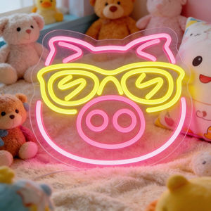 Letrero Luminoso LED de Neón con Diseño de Cerdo con Gafas de Sol, Regulable, Alimentado por USB, Decoración de Pared Multiusos para Bar, Gimnasio, Oficina, Sala de Juegos, Fiesta, Halloween - Product Image 1
