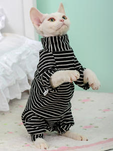 Klassisches gestreiftes Winter-Sweatshirt für haarlose Katzen Elastic Velvet Belly Protection Vierbeinige Katzen kleidung Elastic Christmas - Product Image 5
