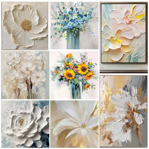Cuadro Abstracto Moderno Grande Hecho a Mano sobre Lienzo con Hojas de Oro, Pinturas de <span class=keywords><strong>Flores</strong></span> Blancas Ecológicas para Sala de Estar - Product Image 6