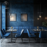 Ensemble de mobilier commercial Ron Group : Table carrée, chaise rembourrée en cuir, banquette capitonnée à dossier haut pour restaurant