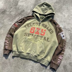 Vente en gros : Sweat à capuche zippé surdimensionné en coton épais, sérigraphié, style vintage, effet délavé à l'acide - Product Image 1