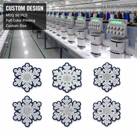 Patch flocon de neige de Noël en feutre bleu marine avec broderie en fil pailleté argenté, thermocollant et à coudre, applique pour les fêtes d'hiver, usine OEM