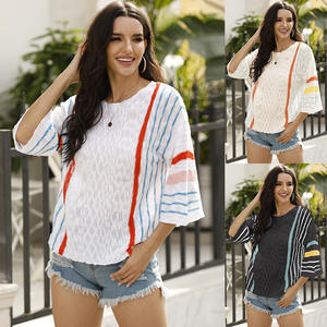 Suéter de manga acampanada para mujer, <span class=keywords><strong>jersey</strong></span> con <span class=keywords><strong>rayas</strong></span> verticales a la moda, de Color europeo y americano, novedad de primavera - Product Image 4