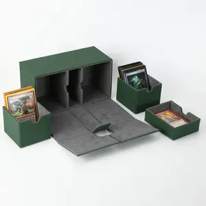 PU 가죽 3 그리드 공간 대용량 보드 게임 액세서리 플립 데크 놀이 데크 카드 상자