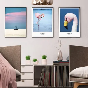 Professional Artwork Canvas Prints Group Seascape Scenery Flamingo 3 Panels Wall Painting