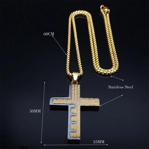 Kalung Salib Kristen untuk Pria, Baja Anti Karat Warna Emas, Kalung Jimat Alkitab, Perhiasan Colar Masculino - Product Image 6