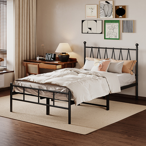 Homeiju Đôi Kích Thước Matte Giường Màu Đen Khung Heavy Duty Nền Tảng Kim Loại Thanh Nhà Thông Minh Hỗ Trợ Không Có Hộp Mùa Xuân Cần Dễ Dàng Lắp Ráp - Product Image 6