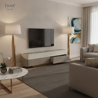 Meuble TV en marbre vert de luxe italien avec base en métal doré, finition laquée haute brillance, rangement multi-tiroirs pour salon