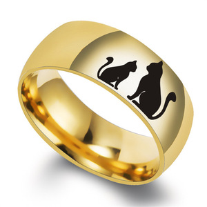 Pet lover double <b>cat</b> silhouette <b>ring</b> stainless steel wide-sided glossy male and female neutral wind cross-border wholesale <b>ring</b> - Product Image 2