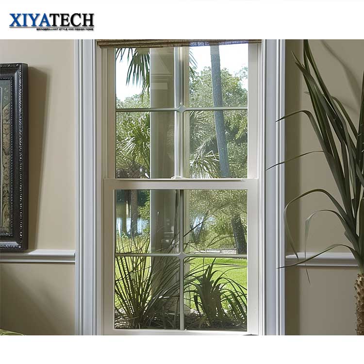 XIYATECH Custom American Style White Soundproof Grill Design Aluminum Double Glazed Glass Hung Window for Living Room