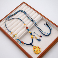 Collier pendentif en agate rouge de style chinois, chaîne en corde tressée faite à la main, unisexe, vintage