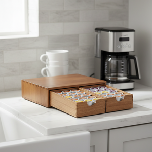 Organizador de cápsulas de café personalizado, de doble nivel, ecológico, estilo vintage, de madera, para encimera, con cajón para cápsulas K-Cup, para el hogar <span class=keywords><strong>y</strong></span> la oficina. - Product Image 3
