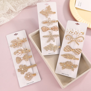 Korean Style Pearl Rhinestone Hair <b>Clip</b> Set Gold Side <b>Clip</b> Butterfly Design Women's Daily Headdress Made In China - Product Image 1
