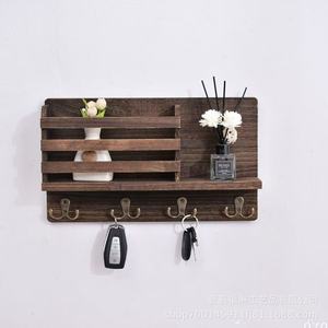 Wooden Key Wall Holder Rectangle Charcoal Color Wall Mounted Type Entryway <b>Storage</b> Rack With Hooks For Keys And Small Items - Product Image 2