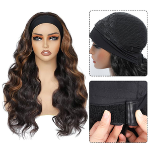 Perruque bandeau en soie glacée de 26 pouces, en fibre synthétique haute température, sans colle, noire et <span class=keywords><strong>marron</strong></span>, <span class=keywords><strong>cheveux</strong></span> longs bouclés ondulés pour femmes - Product Image 3