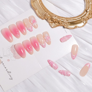 <span class=keywords><strong>Uñas</strong></span> Postizas 3D <span class=keywords><strong>Color</strong></span> <span class=keywords><strong>Rosa</strong></span>, Forma Almendrada, Punta Francesa Mediana, con Flores en Relieve, <span class=keywords><strong>Color</strong></span> Rubor, Reutilizables, con Adhesivos - Product Image 3