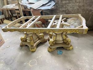 Ensemble de salle à manger en bois sculpté à la main de style rustique américain pour 8 personnes, table à manger avec plateau en marbre, idéale pour villa et restaurant - Product Image 6