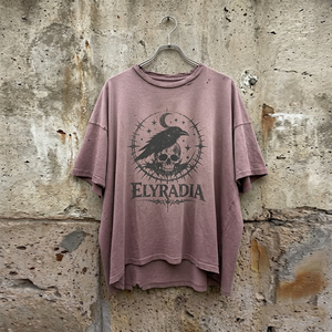 ELYRADIA T-shirt Oversize Personalizzata in Cotone 100% con Grafica Luna di Corvo, Effetto Usurato e Strappato, da Uomo, Stile Vintage Streetwear Traspirante - Product Image 1