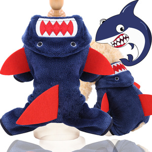 Pet Shark Costume Navy Blue Coral Fleece Dog <b>Cat</b> <b>Clothes</b> All Seasons European Style Four-Legged Flannel Apparel - Product Image 1