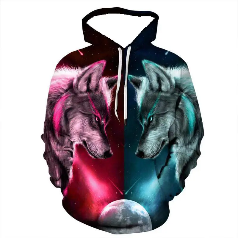 Fashion Street Wear S-6XL Oversized Hoodies Men Animal 3D Digital Wolf Print Hoodie Plus Size Hoodies