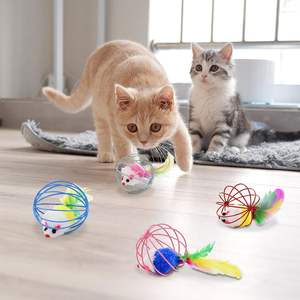 Jouets pour chats colorés, cages en fil métallique avec plumes, matériau PP durable pour l'auto-divertissement des chats et des jouets interactifs - Product Image 1