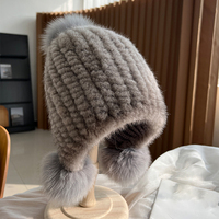 Damen Winter mode Echte Nerz Pelz Mütze Dicke Pom Ball Dekoration Schöne Gehörschutz