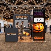 Stand d'exposition portable 10x10 pieds en aluminium avec étagère, panneau perforé métallique et comptoir rétroéclairé pour salon professionnel