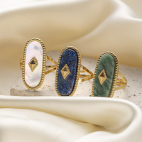 Bague ajustable élégante en acier inoxydable plaqué or 18 carats avec nouvelle coquille en pierre naturelle, cadeau de fiançailles pour femme pour fête ou anniversaire
