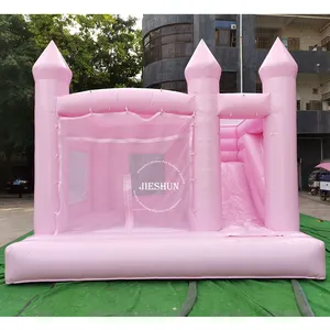 Pastel pink mini inflatable bouncy castle combo bounce house inflatable jumper bouncy castle with removable net door for sale