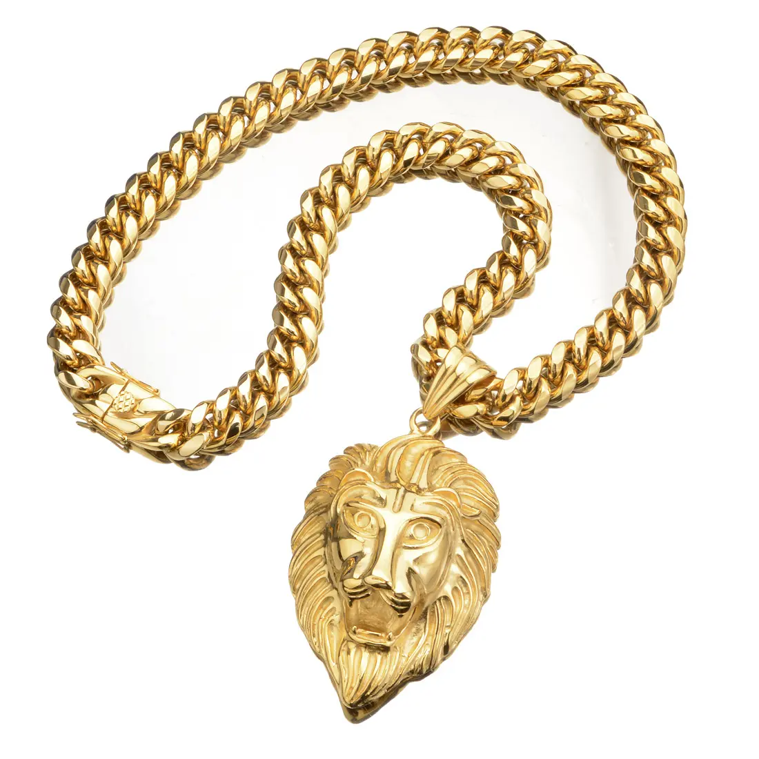 DIRO 14mm punk rock men's stainless steel cuban chain animal jewelry gift lion head pendant gold necklaces