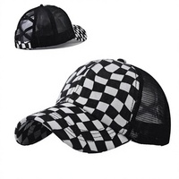 Casquette de pêche haute performance respirante et imperméable à 5 panneaux, en maille à carreaux, imprimée sur mesure, en mousse, réglable