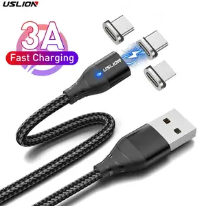 USLION 0.5M 1M 2M 3in1 USB电缆磁性充电电缆扁平电缆微型USB C型电话配件