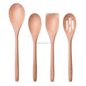 Juego de 4 Utensilios de Cocina de Madera de Haya, Utensilios de Cocina de Madera de Haya con Mango Largo, Cucharas de Madera para Cocinar, Juego de Utensilios de Cocina de Madera - Product Image 1
