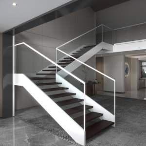Escalera Recta Comercial de Doble Viga para Interiores con Barandilla de Vidrio y Tira de LED para Tiendas y Oficinas - Product Image 3