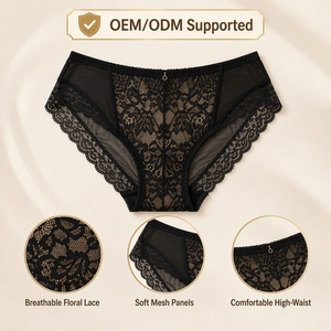 Ensemble de soutien-gorge en dentelle élégant pour femmes et culotte taille haute en tissu maillé perforé - Product Image 1