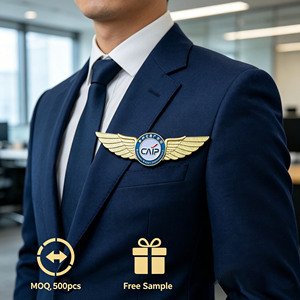Badges de revers en alliage de zinc plaqué or 3D avec logo personnalisé, épingles en émail en forme d'aile pour uniformes d'aviation et cadeaux d'entreprise - Product Image 5