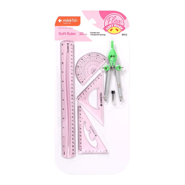 Hot Sale 30CM Dual-Scale Flexible PVC Ruler Set Professional Geometry Drawing Compass Math School Stationery Set Fluorescent Hot
