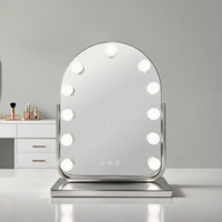 Modern Arch Vanity Mirror LED Display Screen Adjustable Brightness Touch Switch Freestanding Metal Glass Construction Makeup