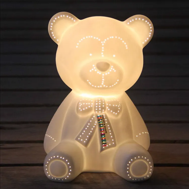 Creative design low MOQ cute bear room decorating light porcelain home lamp children table lamp bed side reading lamp bedroom