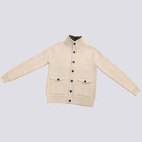 Cardigan beige à fermeture éclair pour homme, motif vintage, fausse fourrure, veste en tricot, poche plaquée, pull chaud d'hiver