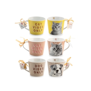 Tazza in Porcellana Decorata Pet Vibes 400Cc Tema Gatto e Cane a Scelta - Product Image 1