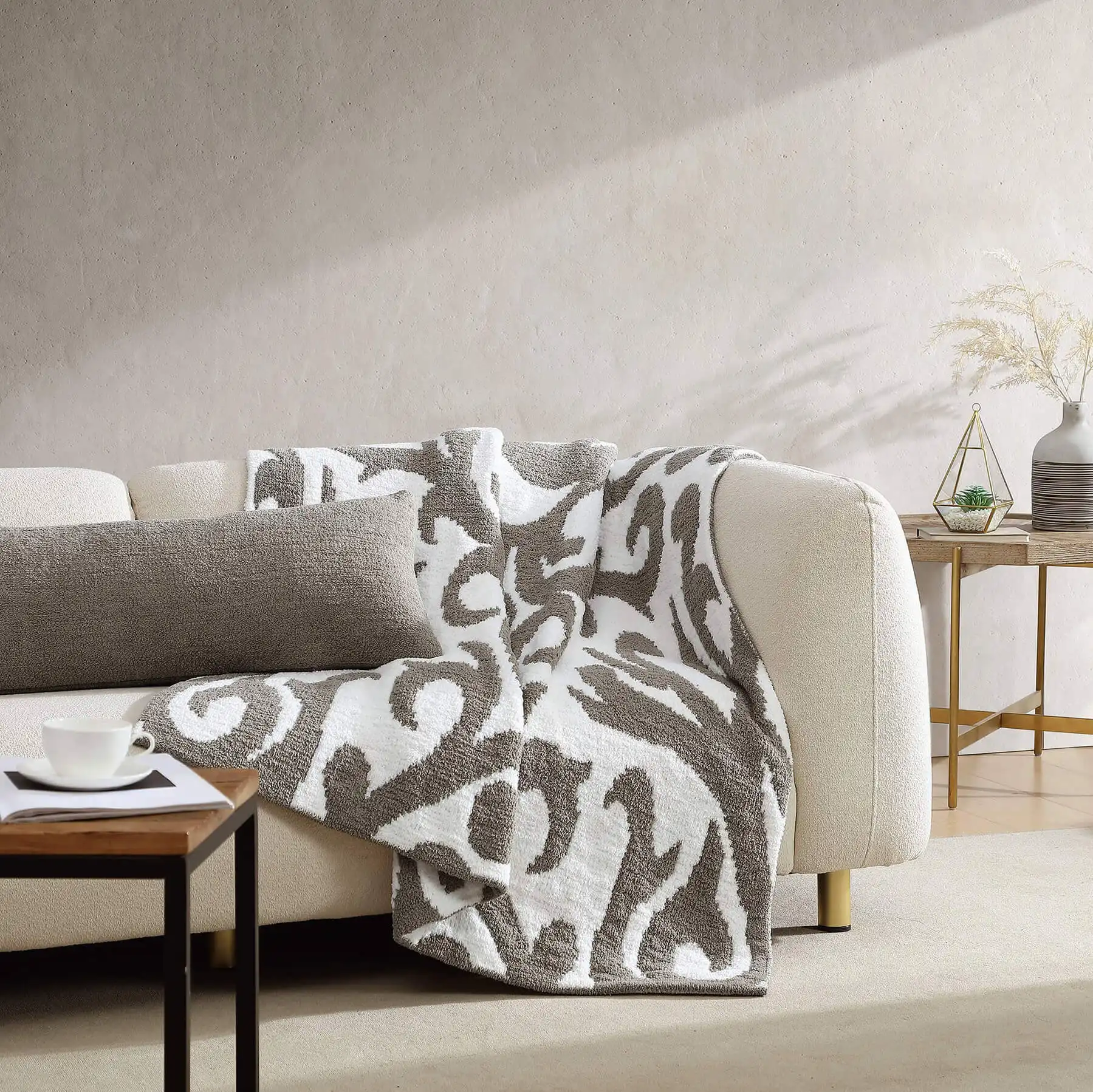 Cobertor de malha macio e quente para decoração de casa, cobertor de lã fofa com padrão de crescimento de videira, design exclusivo